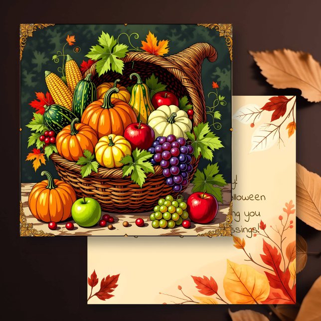 Tarjeta Vintage Autumn Thanksgiving Cornucopia (Subido por el creador)