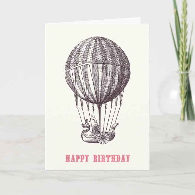 Tarjeta Vintage Balloon Happy Birday Card (Anverso)