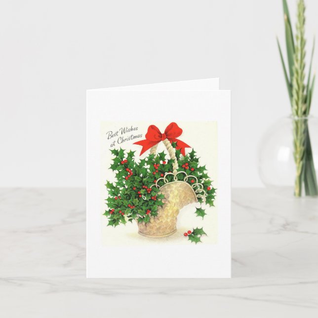 Tarjeta Vintage Basket of Holly Navidades (Anverso)