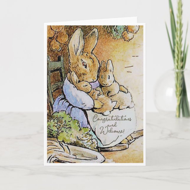 Tarjeta Vintage Beatrix Potter Felicitaciones a los nuevos (Anverso)