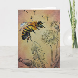 Tarjeta Vintage Bee No. 4 Dandelion Watercolor Art
