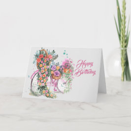 Tarjeta Vintage Bicycle Pink Floral Cumpleaños