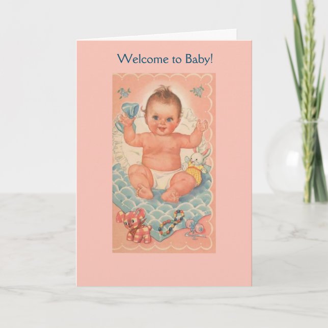 Tarjeta Vintage - Bienvenido al bebé, (Anverso)