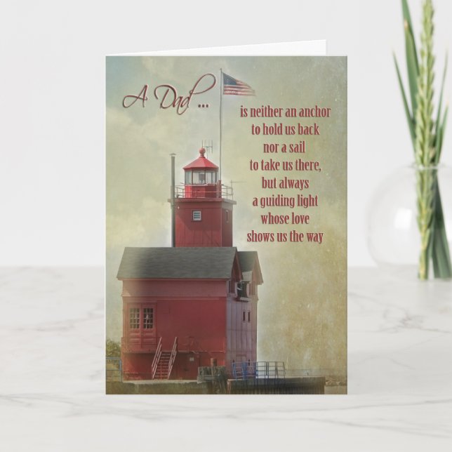 Tarjeta Vintage Big Red Lighthouse para papá (Anverso)