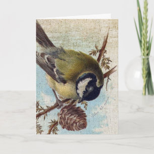 Tarjeta Vintage Bird and Pinecone Birday