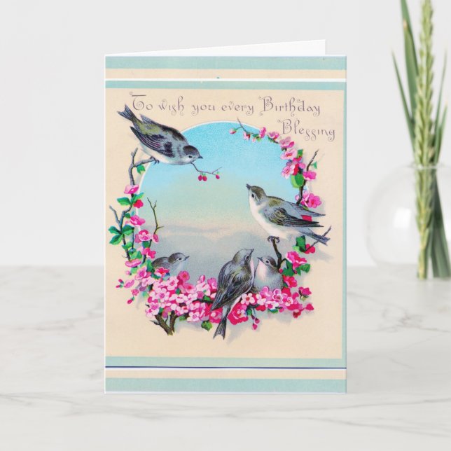 Tarjeta Vintage Birds Birthday Greeting Card (Anverso)
