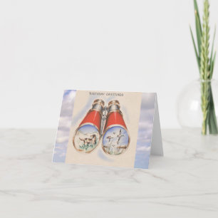 Tarjeta Vintage Birthday   Binoculares de perros cazadores