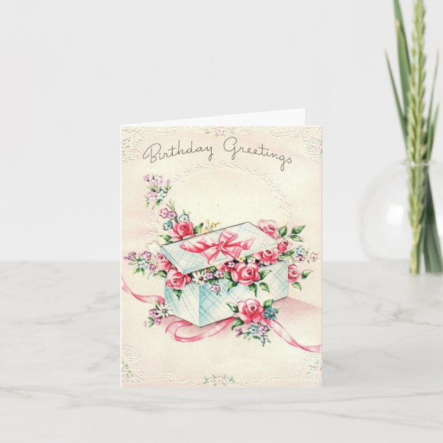 Tarjeta Vintage Birthday Box of Flowers (Anverso)