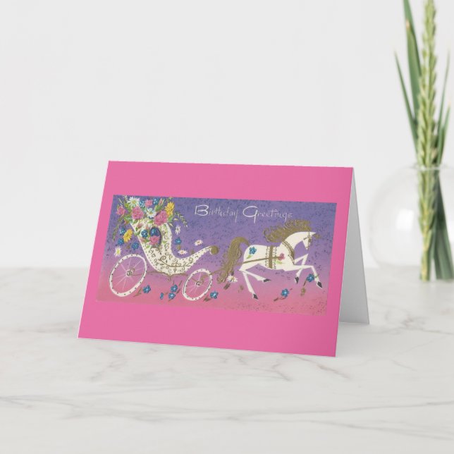 Tarjeta Vintage Birthday Greetings Carriage (Anverso)