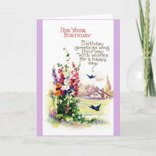 Tarjeta Vintage Birthday - Las aves traen saludos,