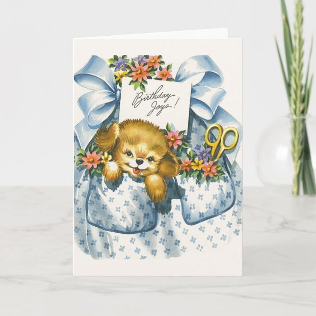 Tarjeta Vintage Birthday Puppy Greaming Card (Anverso)