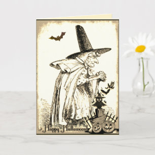 Tarjeta Vintage Black and White Halloween Witch Card