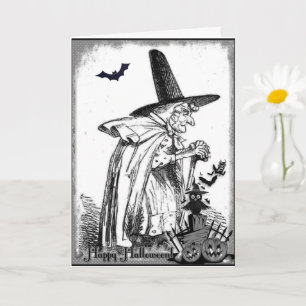 Tarjeta Vintage Black and White Halloween Witch Card