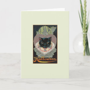Tarjeta Vintage Black Cat Halloween Card