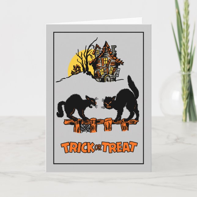 Tarjeta Vintage Black Cats Halloween Card (Anverso)