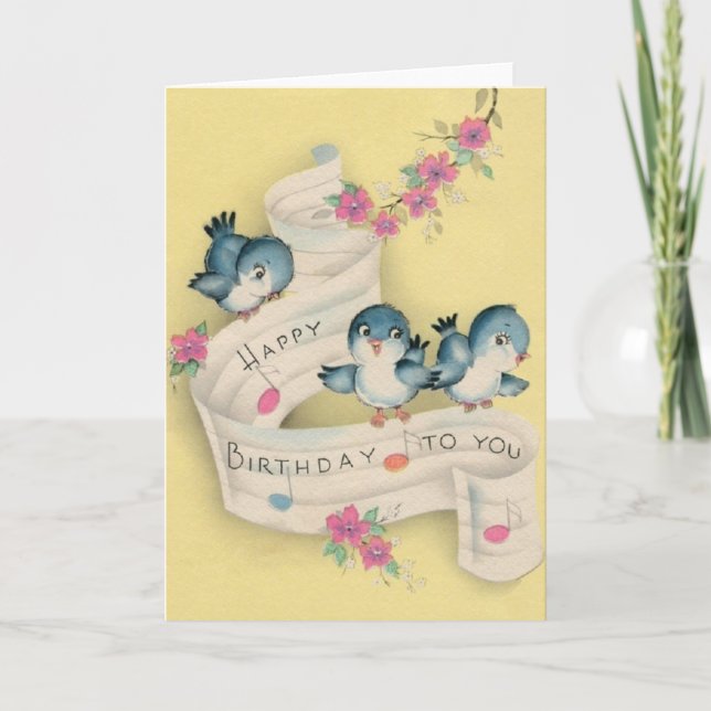 Tarjeta Vintage Blue Bird Music Birday Greting Card (Anverso)