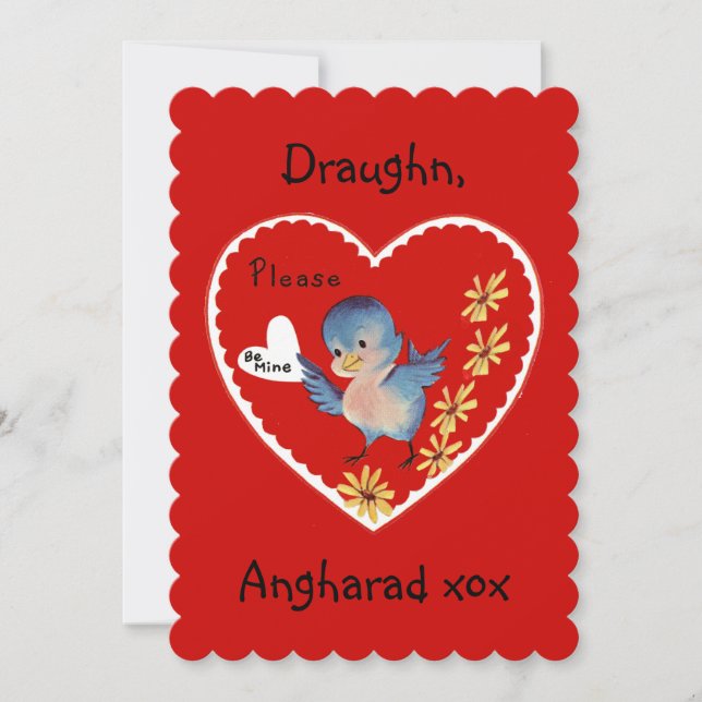 Tarjeta Vintage Blue Bird ValentFlat (Anverso)