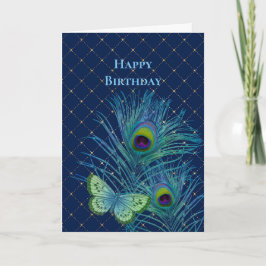 Tarjeta Vintage Blue Feathers Butterfly Birday