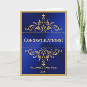 Tarjeta Vintage Blue Gold Glam Felicitaciones Graduación