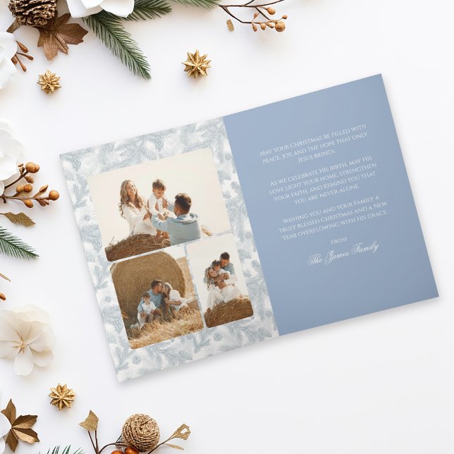 Tarjeta Vintage Blue Pine Branches Folding Christmas Card (Subido por el creador)