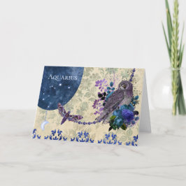 Tarjeta Vintage Blue Purple Zodiac Aquarius Cumpleaños