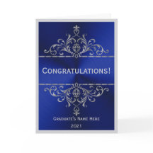 Vintage Blue Silver Nombre Felicitación Graduación