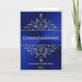 Tarjeta Vintage Blue Silver Nombre Felicitación Graduación