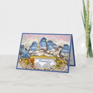 Tarjeta Vintage Bluebird Happiness Greetings Gracias