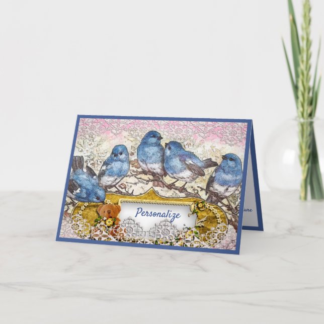 Tarjeta Vintage Bluebird Happiness Greetings Gracias (Anverso)