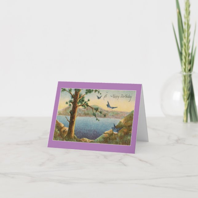 Tarjeta Vintage Bluebirds Mom Birday Card (Anverso)