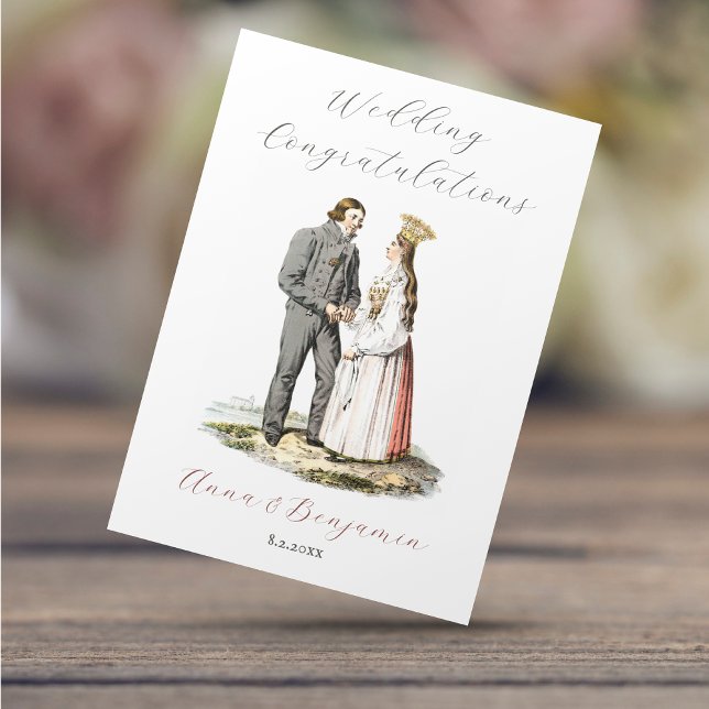 Tarjeta Vintage Boda folk sueco Felicitaciones a pareja (Subido por el creador)