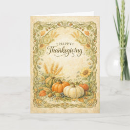 Tarjeta Vintage Botanical Thanksgiving Pumpkin Harvest