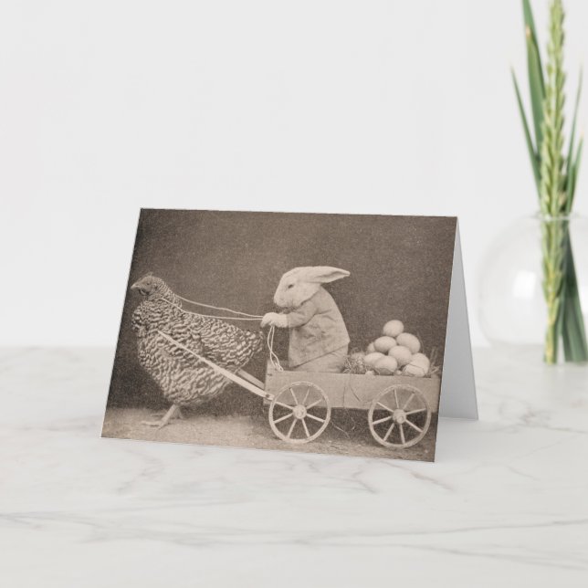 Tarjeta Vintage - Bunny and Hen, (Anverso)