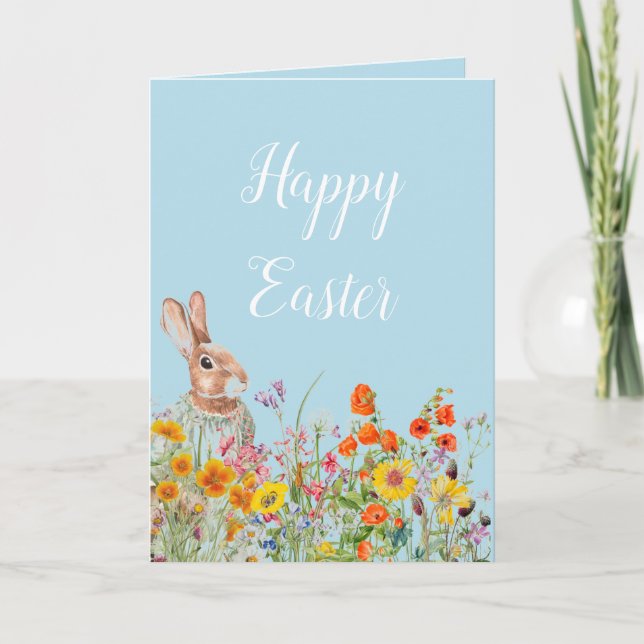 Tarjeta Vintage Bunny Floral Spring Easter Card (Anverso)