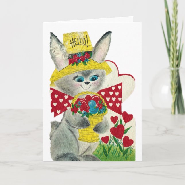 Tarjeta Vintage Bunny Hello (Anverso)