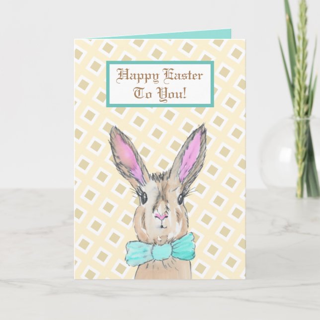 Tarjeta Vintage Bunny Rabbit Happy Easter (Anverso)