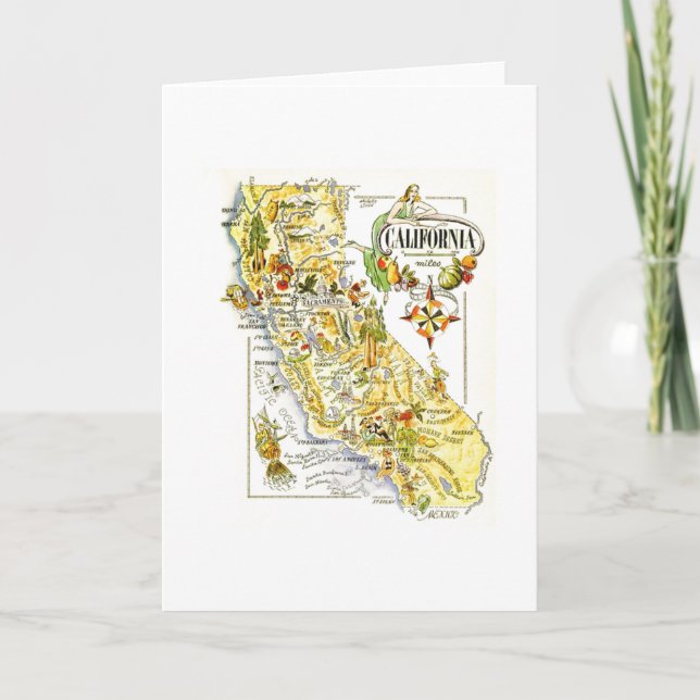 Tarjeta Vintage California Map Road USA (Anverso)
