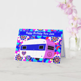Tarjeta Vintage Camper and Mod Flowers Happy Birday Card