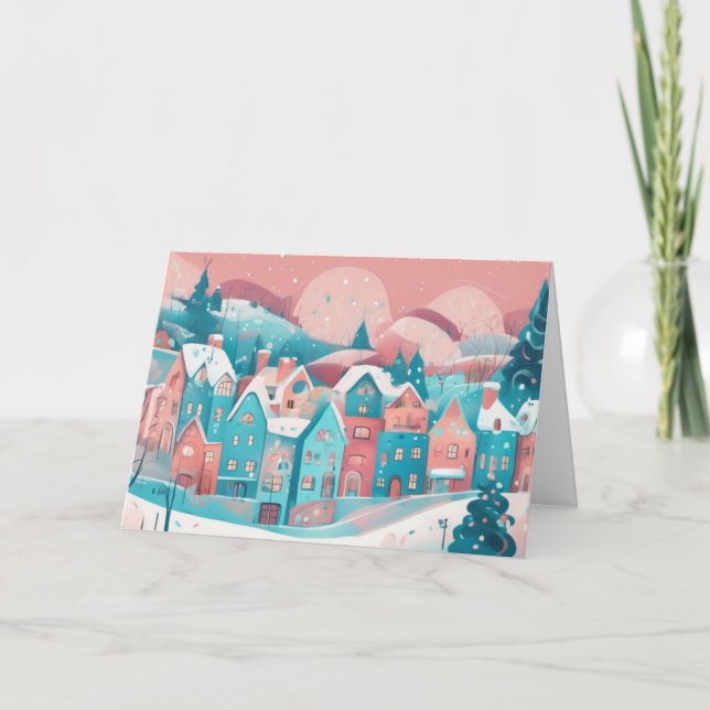 Tarjeta Vintage Cartoon Christmas Village Card Custom Mess (Anverso)