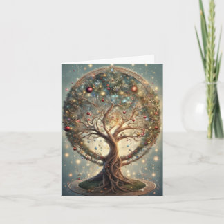 Tarjeta Vintage Celestial Navidad Mandala Árbol de la Vida