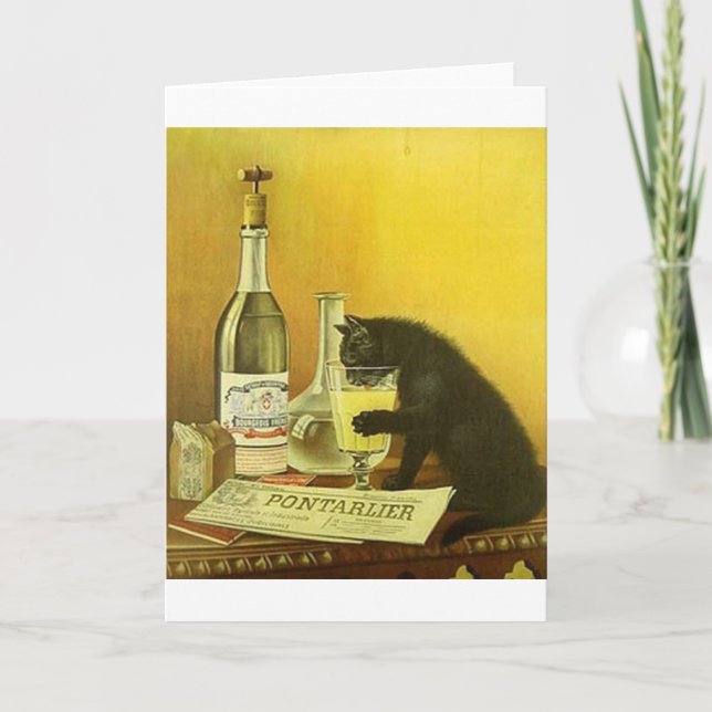 Tarjeta Vintage Champagne Bebe Black Cat Note Card (Anverso)