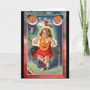 Tarjeta Vintage - Chica de Halloween con máscara