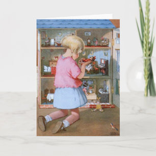 Tarjeta Vintage - Chica y Doll House,