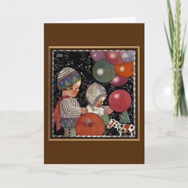 Tarjeta Vintage Children Birthday Party, Balloons and Toys (Anverso)