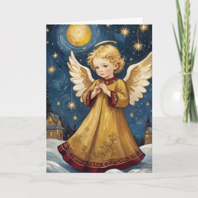 Tarjeta Vintage Christmas Angel Art Personalizado Textos (Anverso)