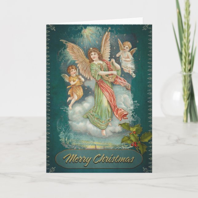 Tarjeta Vintage Christmas Angel & Cherubs (Anverso)