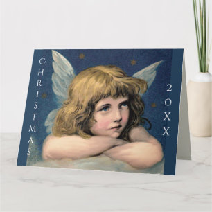 Tarjeta Vintage Christmas Angel Child White Wings Indigo