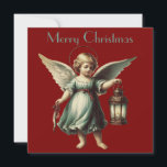 Tarjeta Vintage Christmas Angel y Lantern<br><div class="desc">Personalizable Vintage Christmas Angel y Lantern Card.</div>
