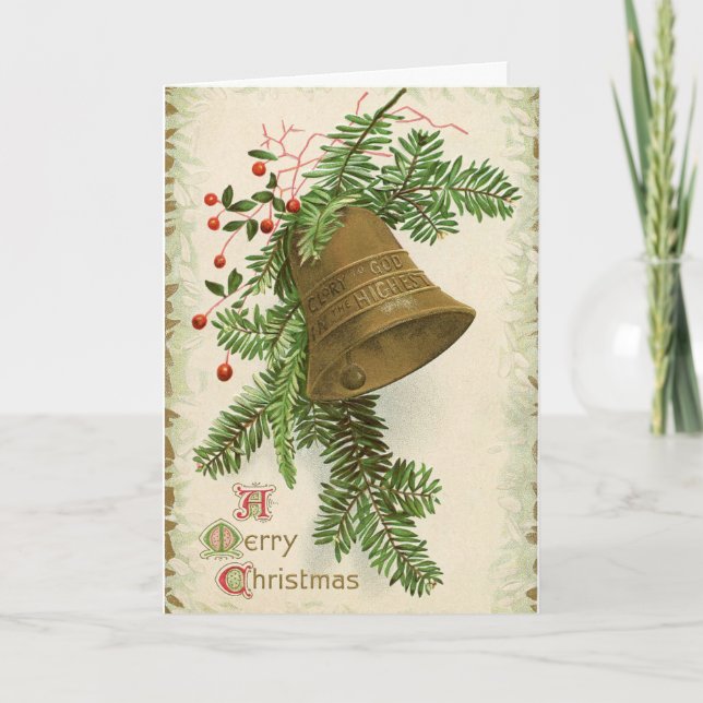 Tarjeta Vintage Christmas Bell (Evergreen) (Anverso)