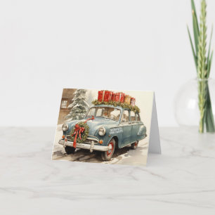 Tarjeta Vintage Christmas Car con presencias